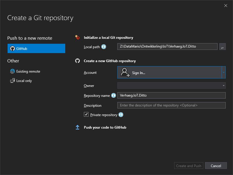 Creating a new Github repository in Visual Studio