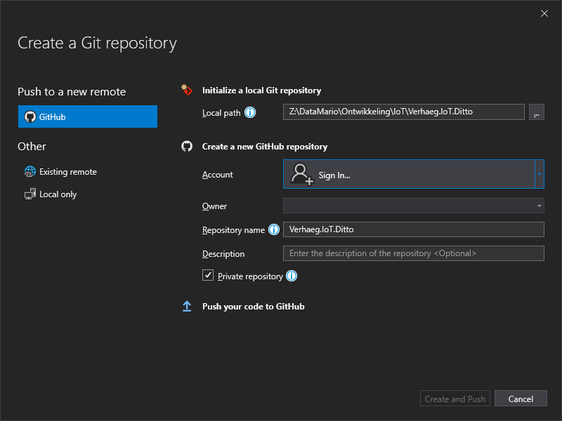 Publishing an existing .NET (Core) project to Github