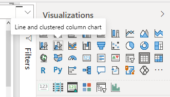 Adding a line and clustered column chart to your PowerBI report.